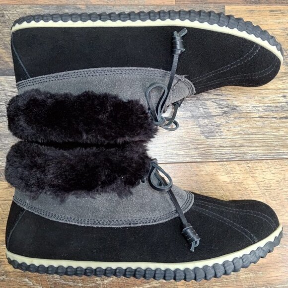 Sperry Women's Top Sider Elayna Duck Black Leather Faux Fur Boots Size 10 - Picture 5 of 8